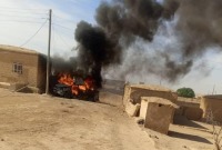 سيارة تابعة لقوات قسد بعد استهدافها في مدينة القاملشي