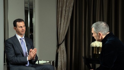 خلال اللقاء الذي أجراه المذيع الروسي فلاديمير سولوفيوف مع رئيس النظام السوري بشار الأسد