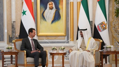 لقاء رئيس دولة الإمارات وبشار الأسد في أبو ظبي - 19 آذار 2023 (رئاسة الجمهورية العربية السورية/ فيس بوك)
