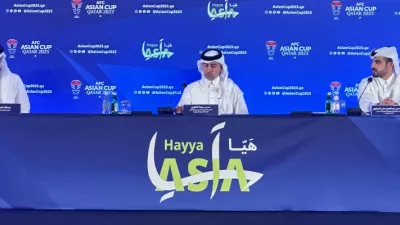 من مؤتمر الكشف عن طرح تذاكر نهائيات كأس آسيا 2023 في قطر (X/beINSPORTSNews)