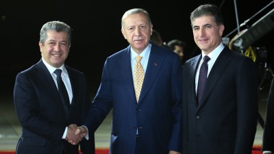 الرئيس التركي رجب طيب أردوغان في زيارته إلى أربيل (الأناضول)